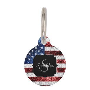 Médaillon Pour Animaux Drapeau américain rouge blanc brillant parties sci