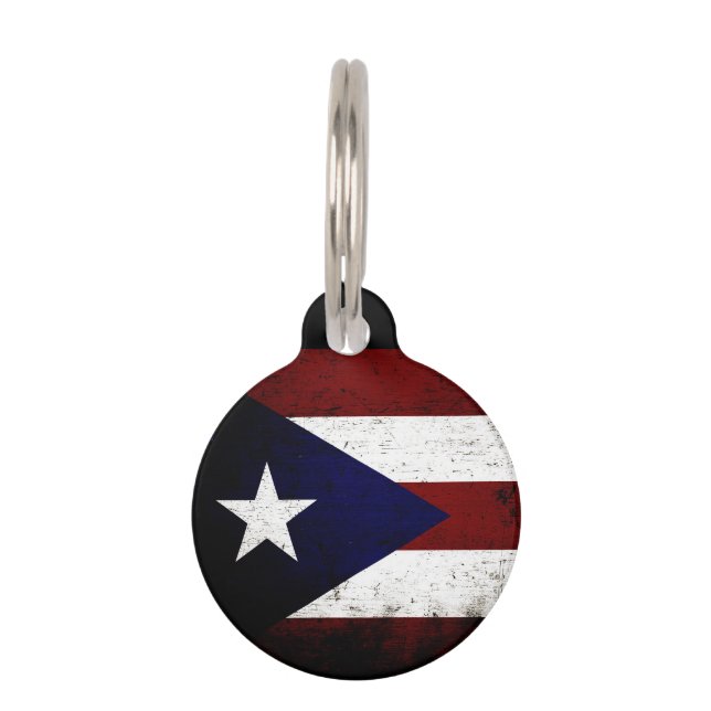 Médaillon Pour Animaux Drapeau grunge noir de Porto Rico (Dos)