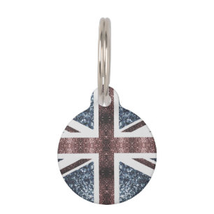 Médaillon Pour Animaux Drapeau rustique UK rouge bleu étincelants parties