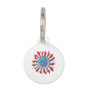 Médaillon Pour Animaux Drapeau Tournesol Américain 4 juillet Femmes Homme