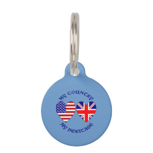 Médaillon Pour Animaux Drapeaux britanniques américains cœur patrimoine n