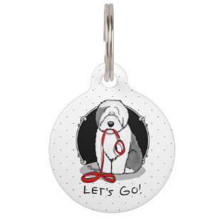 Médaillon Pour Animaux Drôle Allons-y ! Walk Old English Sheepdog (Gris 1