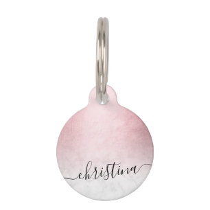 Médaillon Pour Animaux Elégant dégradé moderne rose doré marbre blanc