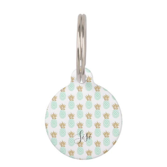Médaillon Pour Animaux Élégant faux or motif d'ananas tropical (Devant)
