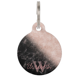 Médaillon Pour Animaux Élégant faux rose en or confetti image en marbre