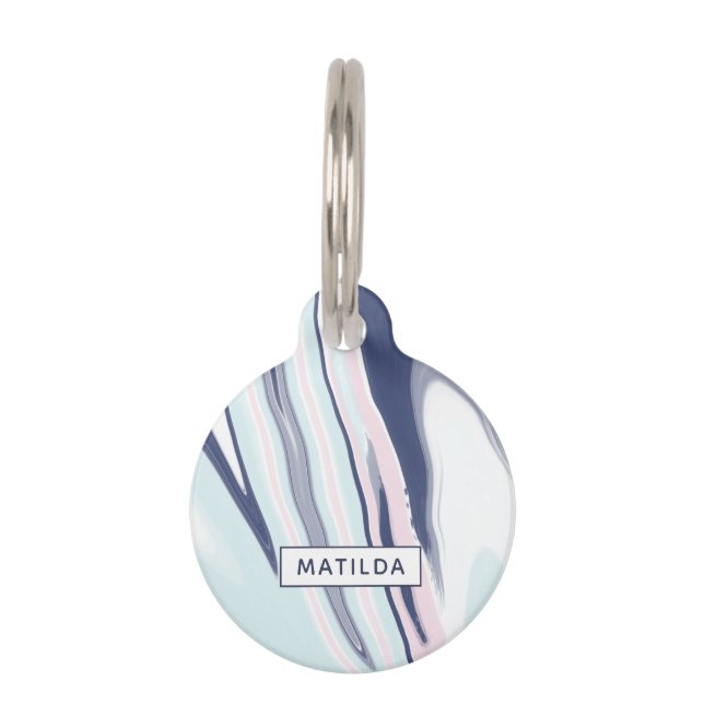 Médaillon Pour Animaux Élégant marbre blanc liquide bleu rose moderne (Devant)