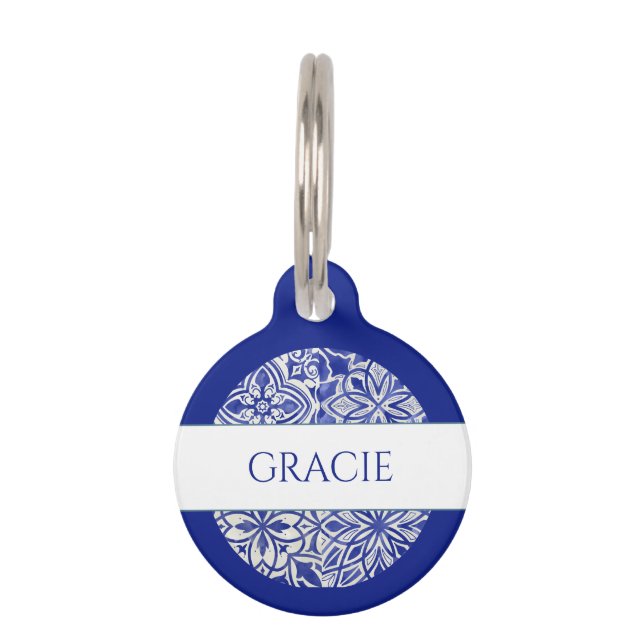 Médaillon Pour Animaux Élégant Monogramme personnalisé Carrelage bleu bla (Devant)