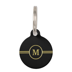 Médaillon Pour Animaux Élégant or Monogramme personnalisé sur noir