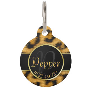 Médaillon Pour Animaux Élégant script de monogramme Empreinte de léopard