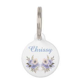 Médaillon Pour Animaux Élégant violet et rose Fleurs Personnalisées