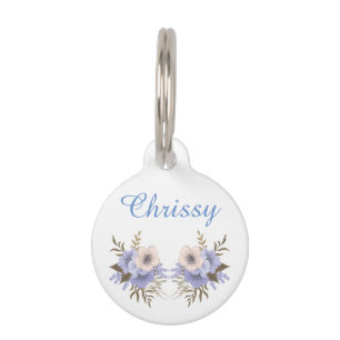 Médaillon Pour Animaux Élégant violet et rose Fleurs Personnalisées