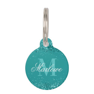 Médaillon Pour Animaux Elégante Parties scintillant Turquoise bleu vert M