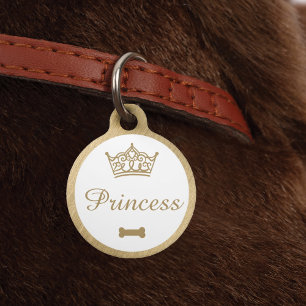 Médaillon Pour Animaux Élégante princesse Couronne Gold chien os