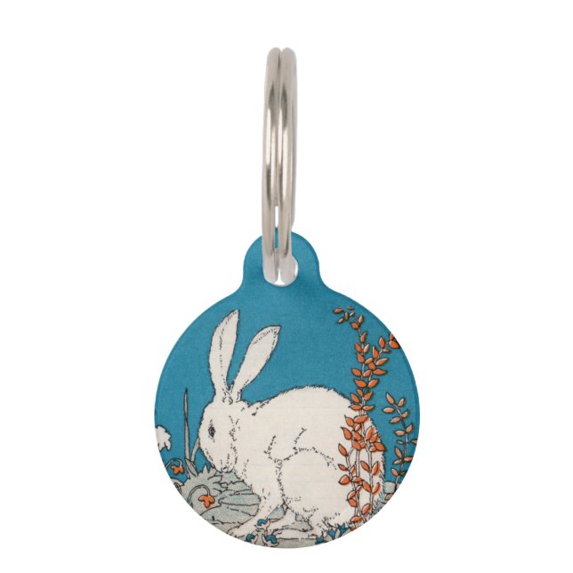 Médaillon Pour Animaux Elégante Vintage Fleurs de lapin blanc (Devant)