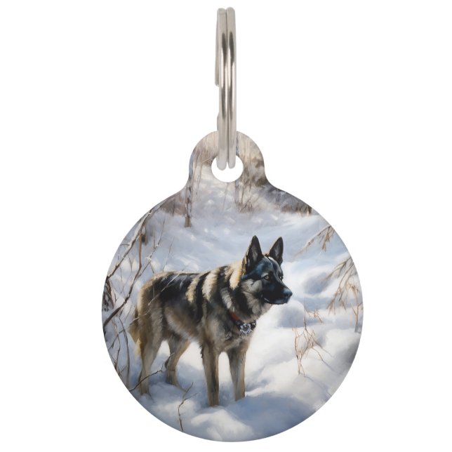 Médaillon Pour Animaux Elkhound norvégien Noël neige tombe (Devant)
