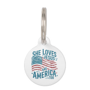 Médaillon Pour Animaux Elle aime Jésus et l'Amérique aussi Drapeau USA 4 
