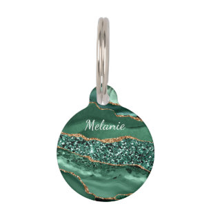Médaillon Pour Animaux Emerald Green Gold Parties scintillant Nom personn