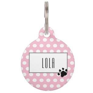 Médaillon Pour Animaux Empreinte de patte à pois rose mignon