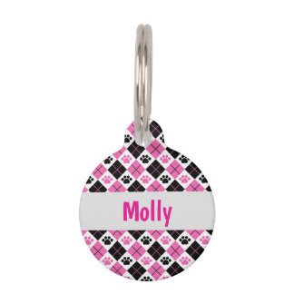 Médaillon Pour Animaux Empreinte de patte de Jacquard rose et noir custom