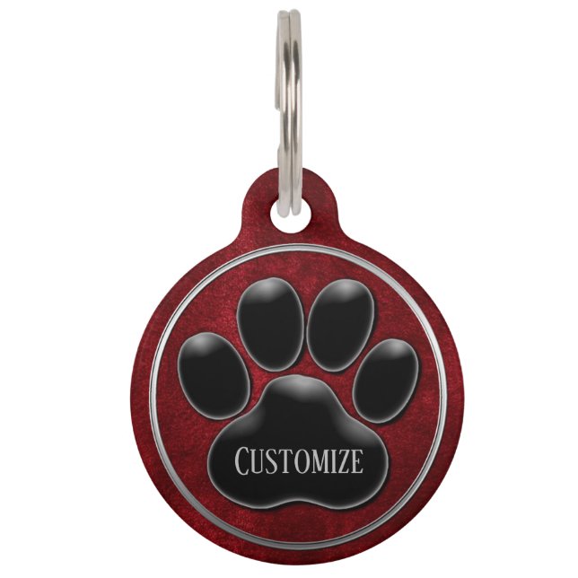 Médaillon Pour Animaux Empreinte de patte Faux Red Velvet personnalisé (Devant)