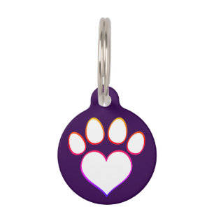Médaillon Pour Animaux Empreinte de patte rétro avec cœur