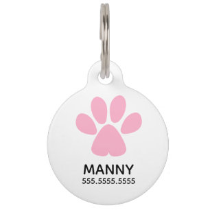Médaillon Pour Animaux Empreinte de patte rose, détails personnalisés pou