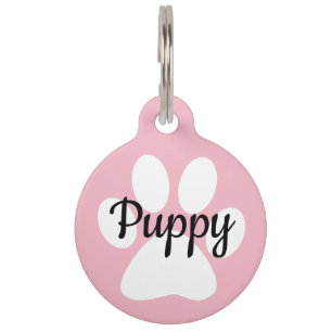 Médaillon Pour Animaux Empreinte de patte rose noir et blanc