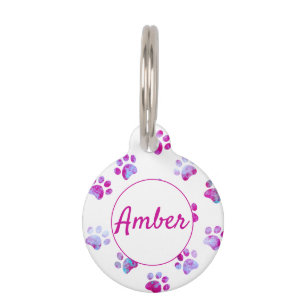 Médaillon Pour Animaux Empreinte de patte texturé rose blanc personnalisé