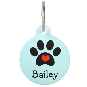 Médaillon Pour Animaux Empreinte Noire avec Coeur Rouge personnalisée