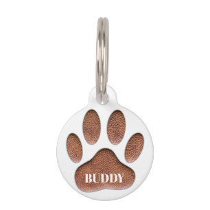 Médaillon Pour Animaux Empreintes de chiens en cuir Faux