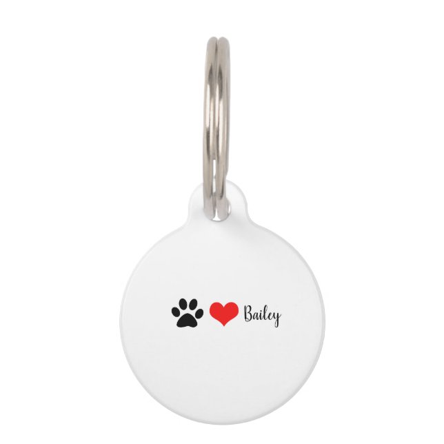 Médaillon Pour Animaux Empreintes de pattes Noir Blanc Rouge mignonne Mon (Devant)