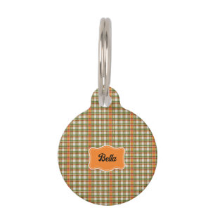 Médaillon Pour Animaux En vichy vert orange