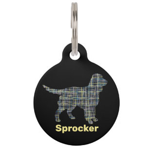 Médaillon Pour Animaux Épagneul Sprocker Chien Ligne de Grille Jaune & No