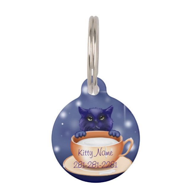 Médaillon Pour Animaux Étiquette bleue de nom d'animal domestique de chat (Devant)