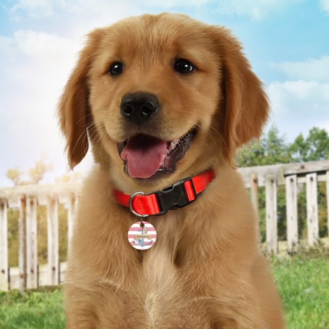 Médaillon Pour Animaux Étiquette Chien d'Ancre florale Preppy (Créateur téléchargé)