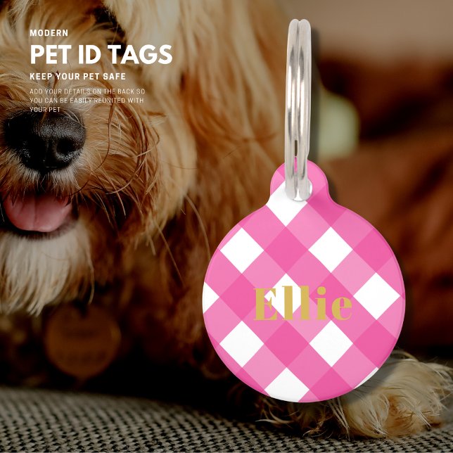 Médaillon Pour Animaux Étiquette de chien personnalisée pour En vichy ros (Créateur téléchargé)