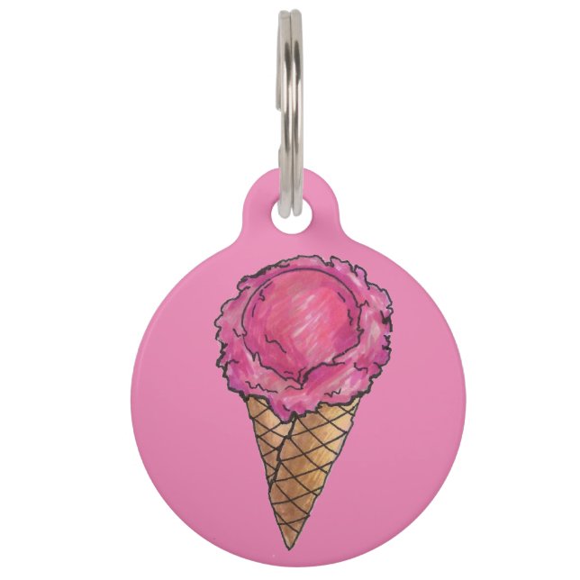 Médaillon Pour Animaux Étiquette de la crème glacée rose fraise Scoop Con (Devant)
