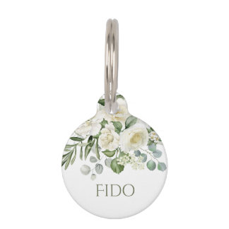 Médaillon Pour Animaux Étiquette de mariage florale blanche personnalisée