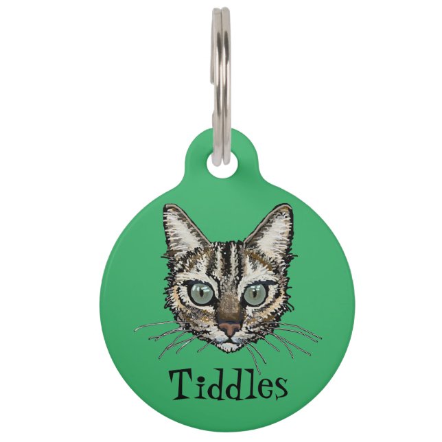 Médaillon Pour Animaux Étiquette d'identification de chat vert (Devant)