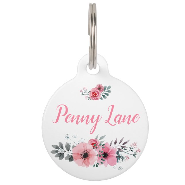 Médaillon Pour Animaux Étiquette florale faite sur commande d'animal (Devant)