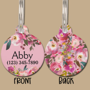 Médaillon Pour Animaux Étiquette florale personnalisée d'identification