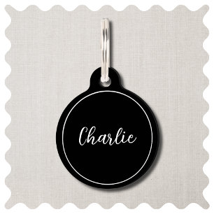 Médaillon Pour Animaux Étiquette moderne Script Dog ID Round Large Pet