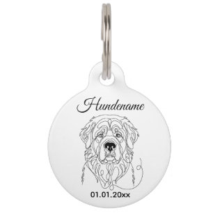 Médaillon Pour Animaux Étiquette personnalisée Leonberger Minimaliste Lin
