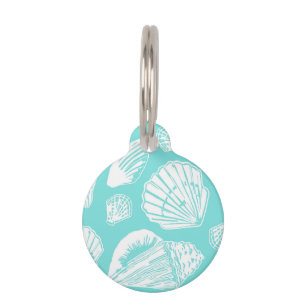Médaillon Pour Animaux Étiquette ronde personnalisée Turquoise et blanche