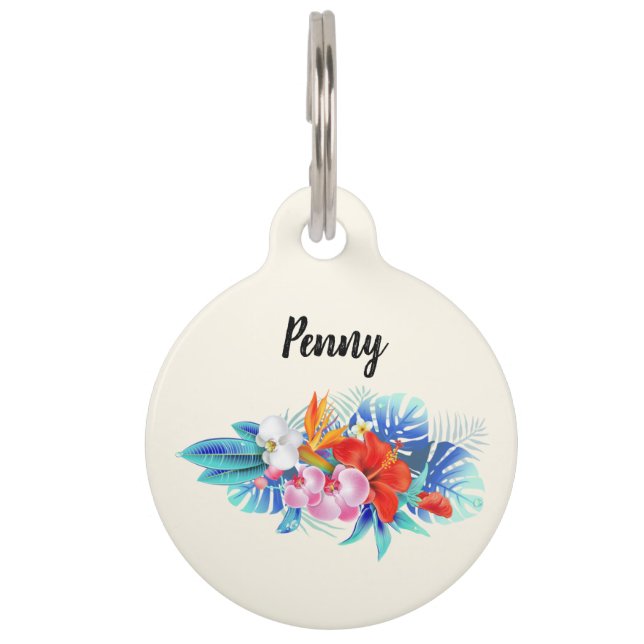 Médaillon Pour Animaux Exotic Tropical Flowers - Pink & Aquamarines (Devant)
