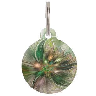 Médaillon Pour Animaux Fantaisie Abstraite Moderne Fleur Fractale Colorée