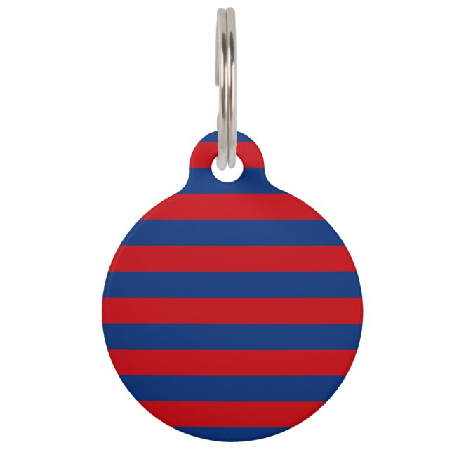 Médaillon Pour Animaux Fashion Rouge et Bleu Horizontale bandes (Devant)