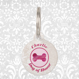 Médaillon Pour Animaux Fausse dentelle et os fuchsia "Chien d'honneur" Ma