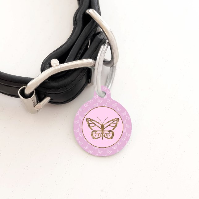 Médaillon Pour Animaux Faux Gold Foil Look Papillon sur Lavender Purple (Créateur téléchargé)