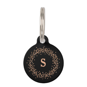 Médaillon Pour Animaux Faux Rose Gold Confetti en noir Monogramme